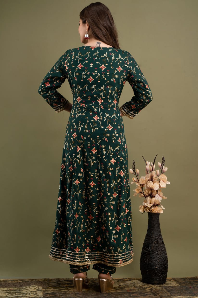Green Rayon Anarkali Dress
